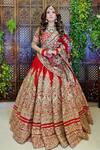 Buy_Amaltas Couture_Red Silk, Organza Beads, Sequins Round Neck Scarlet Bridal Lehenga Set _at_Aza_Fashions