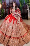 Buy_Amaltas Couture_Red Silk, Organza Beads, Sequins Round Neck Scarlet Bridal Lehenga Set _Online_at_Aza_Fashions
