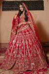 Shop_Amaltas Couture_Red Silk, Organza, Net Sequins, Zari Round Neck Bridal Lehenga Set _at_Aza_Fashions
