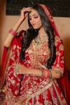 Buy_Amaltas Couture_Red Silk, Organza, Net Sequins, Zari Round Neck Bridal Lehenga Set _Online_at_Aza_Fashions