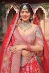 Buy_Amaltas Couture_Red Silk, Net, Organza Beads, Embroidery Round Neck Bridal Lehenga Set _Online_at_Aza_Fashions