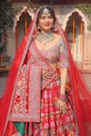 Shop_Amaltas Couture_Red Silk, Net, Organza Beads, Embroidery Round Neck Bridal Lehenga Set _Online_at_Aza_Fashions