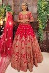 Buy_Amaltas Couture_Pink Silk, Net Embroidery, Beads Round Neck And Bridal Lehenga Set _at_Aza_Fashions