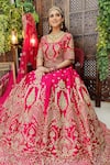 Shop_Amaltas Couture_Pink Silk, Net Embroidery, Beads Round Neck And Bridal Lehenga Set _at_Aza_Fashions