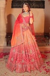 Shop_Amaltas Couture_Orange Silk, Organza, Net Zari, Sequins, Ombre Red Zardozi Lehenga Set _at_Aza_Fashions