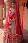 Shop_Amaltas Couture_Red Silk, Net, Organza Beads, Sequins, Zari Round Embroidered Bridal Lehenga Set _at_Aza_Fashions