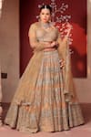 Buy_Amaltas Couture_Gold Net, Crepe Embroidery V-neck Bridal Lehenga Set _at_Aza_Fashions