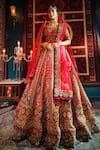 Buy_Amaltas Couture_Red Silk, Net Zari, Embroidery, Metallic Thread, Ruby Zardozi Lehenga Set _at_Aza_Fashions