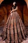 Shop_Amaltas Couture_Rust Organza Embroidery, Zari Round Neck Brown Zardozi Lehenga Set _at_Aza_Fashions
