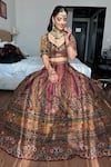 Shop_Amaltas Couture_Wine Zari, Beads, Embroidery, Patchwork V-neck Zardozi Lehenga Set _at_Aza_Fashions