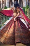 Buy_Amaltas Couture_Wine Zari, Beads, Embroidery, Patchwork V-neck Zardozi Lehenga Set 