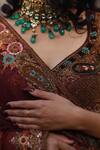 Buy_Amaltas Couture_Wine Zari, Beads, Embroidery, Patchwork V-neck Zardozi Lehenga Set _Online