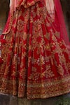 Buy_Amaltas Couture_Maroon Silk, Organza, Net Zari, Embroidery Round Neck Zardozi Lehenga Set _Online_at_Aza_Fashions