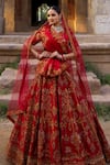 Shop_Amaltas Couture_Maroon Silk, Organza, Net Zari, Embroidery Round Neck Zardozi Lehenga Set _at_Aza_Fashions
