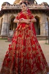 Buy_Amaltas Couture_Maroon Silk, Organza, Net Zari, Embroidery Round Neck Zardozi Lehenga Set 