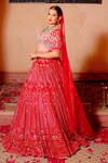 Shop_Amaltas Couture_Red Georgette, Net Sequins, Beads, Stones, Cut Work Bridal Lehenga Set _at_Aza_Fashions
