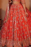 Shop_Amaltas Couture_Rust Tissue Sequins, Cut Work, Beads Round Neck Orange Bridal Lehenga Set _Online_at_Aza_Fashions