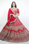 Shop_Amaltas Couture_Red Organza Embroidery, Zari Round Neck Zardozi Lehenga Set _at_Aza_Fashions