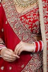 Amaltas Couture_Red Organza Embroidery, Zari Round Neck Zardozi Lehenga Set _at_Aza_Fashions