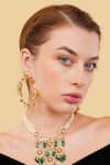 Buy_Dugran By Dugristyle_Maroon Crystals, Stones Gold-plated Hoop Earrings _at_Aza_Fashions