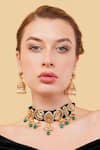 Dugran By Dugristyle_Green Makhmali Gold-plated Choker Necklace _Online_at_Aza_Fashions