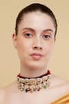 Dugran By Dugristyle_Red Naghma-e-surkh Gold-plated Choker Necklace _Online_at_Aza_Fashions