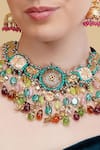 Shop_Dugran By Dugristyle_Multi Color Gold-plated Designer Choker Necklace _Online_at_Aza_Fashions