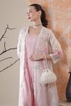 Shop_Surabhi Arya_Ivory Tissue, Organza Embroidery, Sequins Round Pink Anarkali With Jacket Set _Online_at_Aza_Fashions