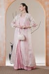 Surabhi Arya_Ivory Tissue, Organza Embroidery, Sequins Round Pink Anarkali With Jacket Set _at_Aza_Fashions
