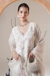 Surabhi Arya_White Organza, Georgette Sequins, Embroidery V-neck Kurta Sharara Set _Online_at_Aza_Fashions