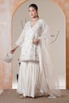 Surabhi Arya_White Organza, Georgette Sequins, Embroidery V-neck Kurta Sharara Set _at_Aza_Fashions