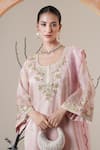 Surabhi Arya_Pink Organza Embroidery Round Neck Baby Kurta Set _at_Aza_Fashions
