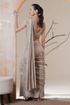 Shop_Surabhi Arya_Silver Beads V-neck Metallic Pre-draped Saree Set _at_Aza_Fashions