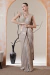 Surabhi Arya_Silver Beads V-neck Metallic Pre-draped Saree Set _Online_at_Aza_Fashions