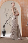 Surabhi Arya_Silver Beads V-neck Metallic Pre-draped Saree Set _at_Aza_Fashions
