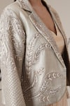 Buy_Surabhi Arya_Gold Tissue Beads, Sequins, Embroidery V-neck, Open Beige Jacket And Sharara Set 