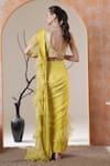 Shop_Surabhi Arya_Yellow Satin Beads Scoop Neck Lime Pre-draped Ruffle Saree Set _at_Aza_Fashions