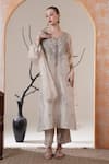 Buy_Surabhi Arya_Silver Organza Sequins, Embroidery Split V-neck Tissue Kurta Set _at_Aza_Fashions