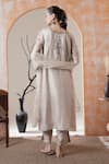 Shop_Surabhi Arya_Silver Organza Sequins, Embroidery Split V-neck Tissue Kurta Set _at_Aza_Fashions
