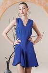 Buy_Surabhi Arya_Blue Scoop Neck Scalloped Hem Dress _Online_at_Aza_Fashions
