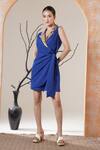 Buy_Surabhi Arya_Blue Crepe Sequins V-neck Designer Dress With Embellishment _Online_at_Aza_Fashions