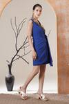 Shop_Surabhi Arya_Blue Crepe Sequins V-neck Designer Dress With Embellishment _Online_at_Aza_Fashions