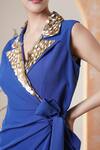 Surabhi Arya_Blue Crepe Sequins V-neck Designer Dress With Embellishment _at_Aza_Fashions