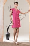 Buy_Surabhi Arya_Fuchsia V-neck Ruffle Sleeve Dress _Online_at_Aza_Fashions