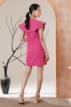 Shop_Surabhi Arya_Fuchsia V-neck Ruffle Sleeve Dress _at_Aza_Fashions