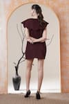 Shop_Surabhi Arya_Maroon V-neck Frill Button Dress _at_Aza_Fashions