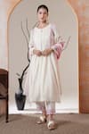 Shop_Surabhi Arya_White Chanderi Embroidery Keyhole Neck Kurta Set With Dupatta _Online_at_Aza_Fashions