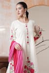 Buy_Surabhi Arya_White Chanderi Embroidery, Tassels Round Neck Floral Kurta Set _Online_at_Aza_Fashions