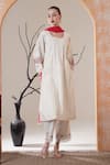 Buy_Surabhi Arya_White Chanderi Embroidery, Tassels Scoop Neck Kurta Set _at_Aza_Fashions