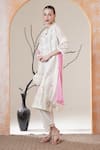 Surabhi Arya_White Chanderi Embroidery Collared Kurta Set With Dupatta _at_Aza_Fashions